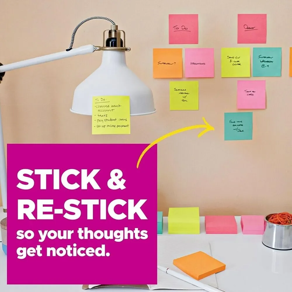 Super Sticky Notes, 3x3 in, 24 Pads, 2x the Sticking Power, Supernova Neons, Bri